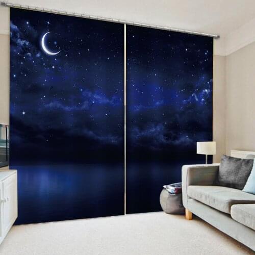 Blackout curtain Blue night moon curtains 3D Curtains For Living room Bed room Office Hotel Home