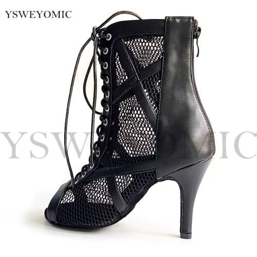 Black Jazz Salsa Outdoor Indoor Standard Latin Dance Shoes for Women Dancing Modern Stylish High Heel leather Latin Sandals