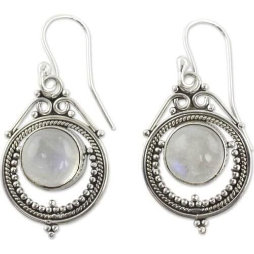 Women Vintage Jewelry Moonstone Earrings Stone Dangle Hook Stud Earring Gift