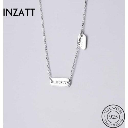 INZATT Real 925 Sterling Silver Luckly Square Pendant Choker Necklace For Fashion Women Party Fine Jewelry Cute Accessories