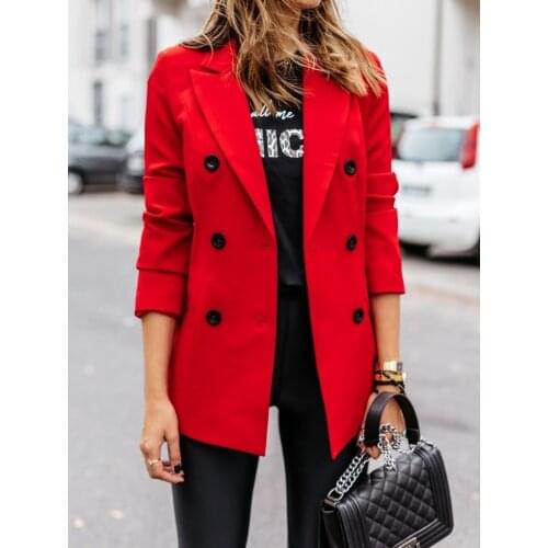 Office Lady Double Breasted Casual Commute Blazers Women Solid Colors Long Sleeve Formal Suit Urban Woman Black Leisure Blazers