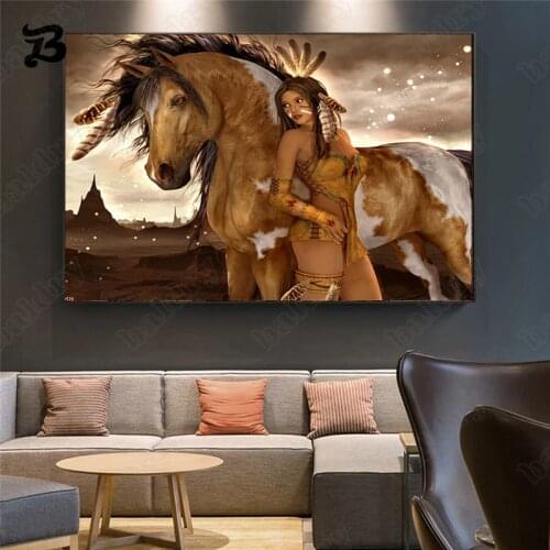 Canvas Painting Woman and Horse Cartoon Figure Painting Abstract Nude Girl Canvas Posters and Prints Wall Art Pictures Artwork