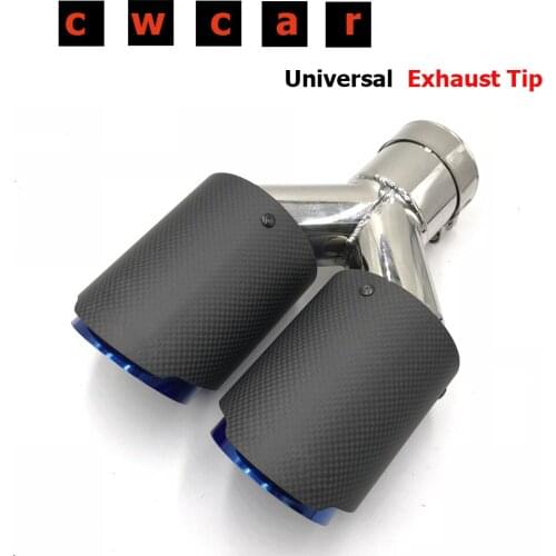 1PCS Top Quality Matte Carbon Fiber Car Back Exhasut System Coated Blue Stainless Steel Double Exhaust Pipes For Ak