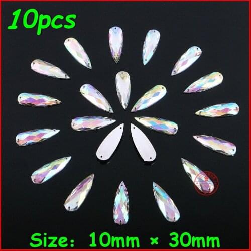 10pcs/lot New 10*30mm White Shiny Big Drop Rhinestone Crystal AB Color Stone Women DIY Jewelry For Wedding Dress Clothes Garment
