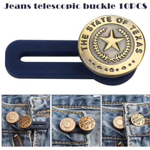 10pcs Free Sewing Buttons Adjustable Disassembly Retractable Jeans Waist Button Metal Extended Buckles Pant Waistband Expander
