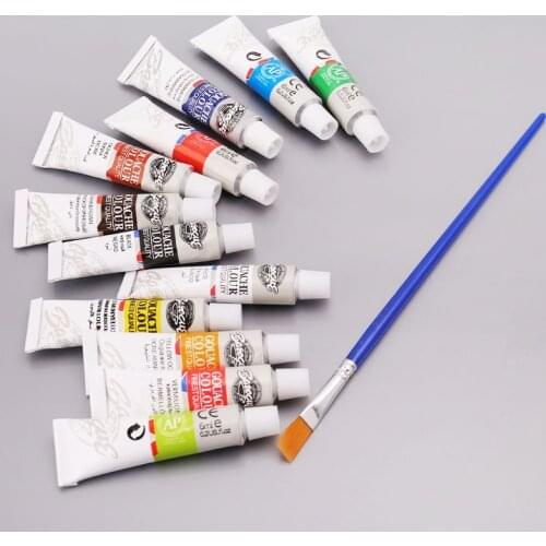 12 Colors 6ML Draw Painting Pigment Painting With Brush Gouache Paint Tubes Set Art Supplies Wholesale Drop Ship
