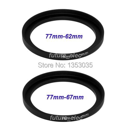 2Pcs 77mm to 62mm 67mm 77mm-62mm-67mm 77 62 67 mm Metal Step-Up Step Up Ring Camera Lens Filter Stepping Adapter Hood Holder Cap