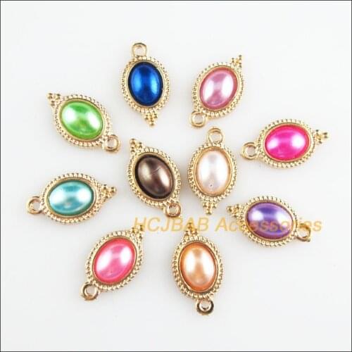20Pcs Gold Color Retro Oval Flower Mixed Acrylic Charms Pendants 9x17mm