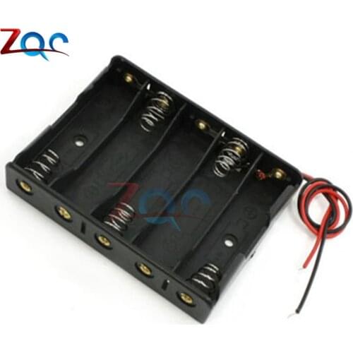 5 X 1.5V AA Battery Slot Holder Case Box Wire Battery Storage Boxes Black