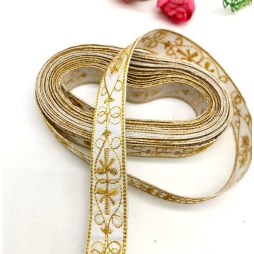 6 Yds Gold Embroidered Lace Iron On Ribbon Cosplay Costume Braid Appliqued Lace 2cm Wide