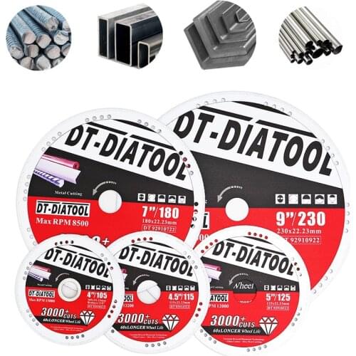DT-DIATOOL 1pc Diamond Circular Saw Blade Metal Cutting Disc Cut-off Wheel for Steel Tube Iron Rebar Dia 4"/4.5"/5"/7"/9"