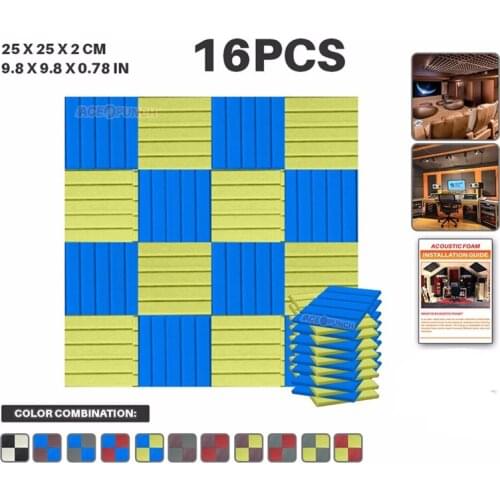 Arrowzoom 16 pcs 25 * 25 * 2 cm (9.8 * 9.8 * 0.8 in) Studio Acoustic Flat Wedge Tile Panel Foam 15 Color Combinations KK1035