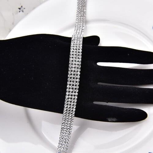Free ship,2mm crystal clear diamond rhinestone banding,4 rows/pcs,width 1cm,fancy wedding dress belt trimming,decorative tape