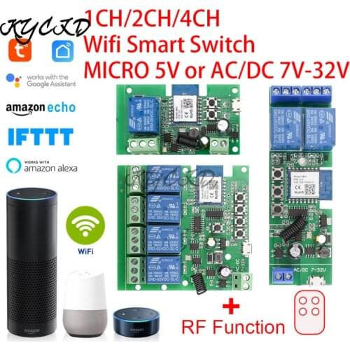 Tuya Smart USB5V 7-32V DIY 1/2/4CH Jog Lnching Self-Locking WIFI Wireless Switch Remote Control RF 433Mhz For Alexa Google Home