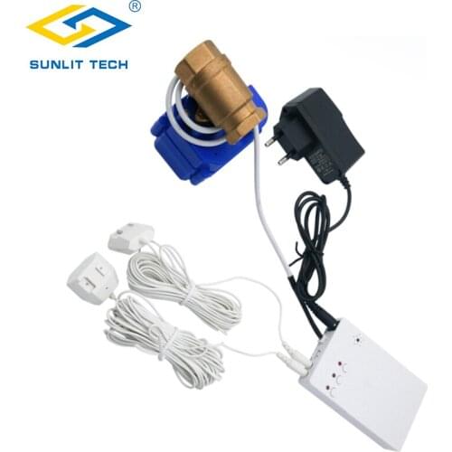 Water Leakage Sensor Control Unit WLD 807 with 1pc DN15 Valve and 2pcs Water Cables for Water Flood Detecting