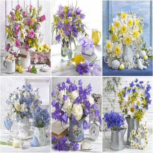 CHENISTORY 60x75cm Frame Paint By Number For Adults Flowers Picture By Numbers Acrylic Paint On Canvas For Home Decors Artcraft