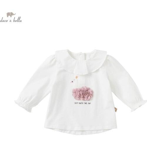 DBJ19267 dave bella autumn baby girls cute cartoon letter T-shirt children tops kids girl fashion tees