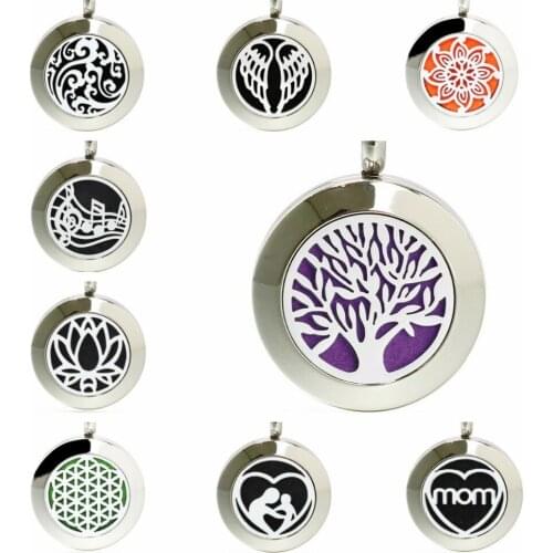 Tree of Life Mom Angel Lotus 316 L Stainless Steel twist screw diffuser locket Pendant Dia 20mm medallion necklace jewelry 10pad