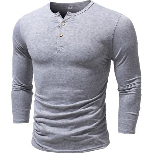 Solid Color Casual Basic T-shirt Men O Neck Button Oversized T Shirt Full Sleeve Tshirt Men Tops Tees Long Shirt Футболка 3