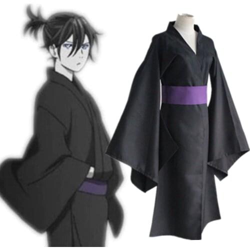 Noragami Yato Black Kimono Yukata Cosplay Costume Halloween Party Dress
