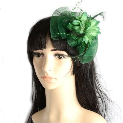 Beautiful Colors Women Flower Feather Beads Mesh Corsage Hair Clips Fascinator Bridal Hairband Hair Accessorie Great for Wedding