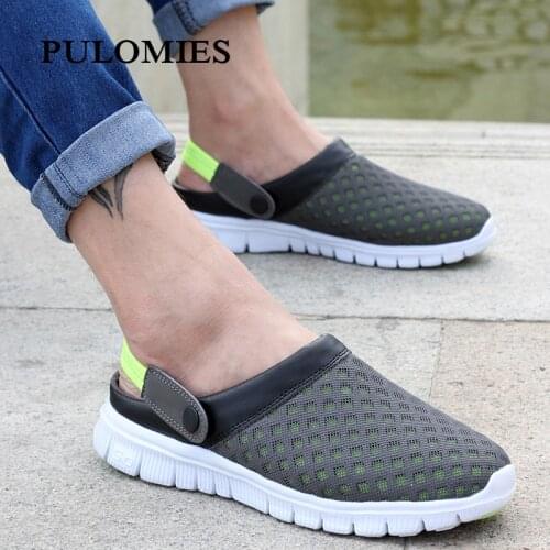 Summer Men Slippers Outdoor Mesh Breathable Sides Casual Sneakers Flip Flops Beach Shoes Rubber Slippers Knit Sandals For Men