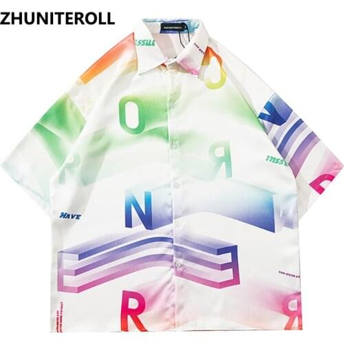 Summer Vintage Hawaiian Shirts Hip Hop Funny Letter Print Shirt 2021 Streetwear Harajuku Beach Holiday Button Short Sleeve Tops