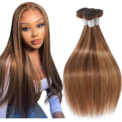 Maxine Highlight Hair Straight Bundles Brazilian Hair Weave Ombre Bundles Ombre Brown Blonde Bundles 30 Inch Human Hair Bundles
