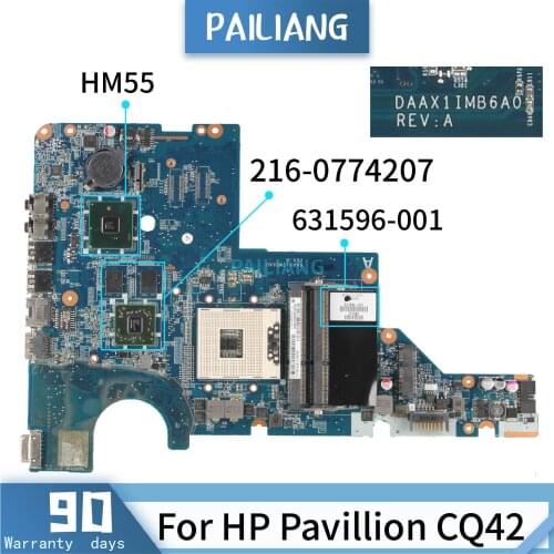 PAILIANG Laptop motherboard For HP Pavillion CQ42 Core HM55 216-0774207 Mainboard 631596-001 DAAX1IMB6A0 tesed DDR3