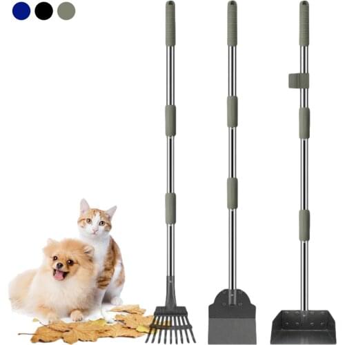 Dog Pooper Scooper Pet Poop Broom 3PCS Detachable With Metal Rake Tray Spade For Pets Grass Dirt Gravel Cleaning Supplies
