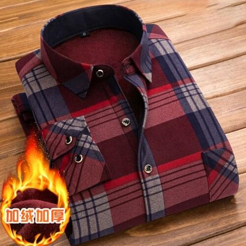 Mens Winter Long Sleeve Plaid Flannel Fur Lined Thick Work Shirts fleece warm long sleeve shirt for men dress shirts