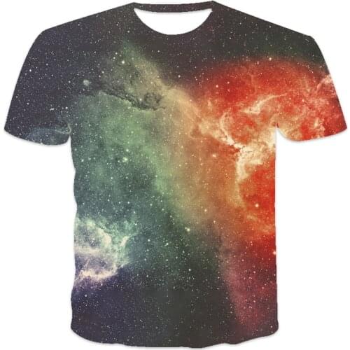 2021 New Summer Hot Sale Oversized Loose Short Sleeve Dreamy Starry Printed O-Neck Mens