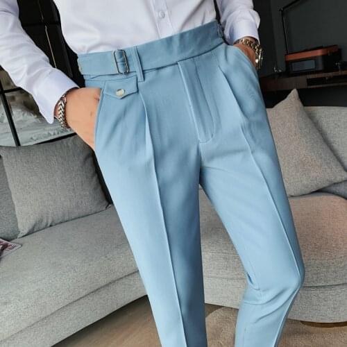 2021 Autumn Men Business Dress Pants Office Social Suit Pants Solid Color Casual Slim Wedding Streetwear Trousers Men Clothing