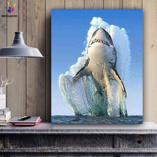 DIY colorings pictures by numbers with colors The shark picture drawing painting by numbers framed Home