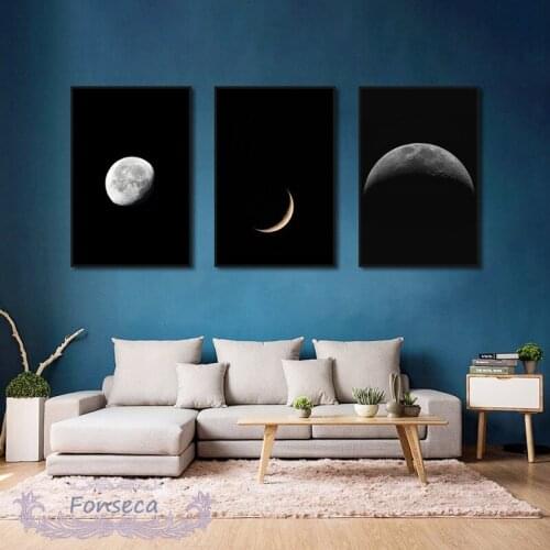 Wall Art Nordic Canvas Painting Black Background Moon Posters and Prints Modern Home Decoration for Living Room Modular Pictures