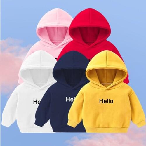 New Spring Autumn Winter Baby Boys Clothes Childrens Solid Color Letters Hello Coat kids Hoodie Thicken Sweatshirt For Girls