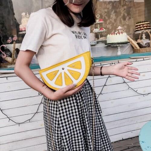 New Lady Personality Funny Fruit Watermelon Orange Bag Mini Shoulder Diagonal Chain Bag Mobile Phone Bag Leather Wallet
