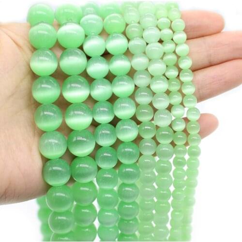 Oameusa Natural Green Cats Eye Agates Beads Stone Beads Loose Beads For Jewelry Making Spacer Beads Accessories Diy Make