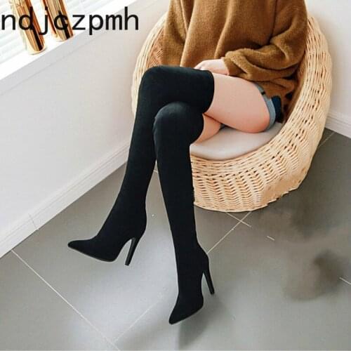 Autumn And Winter The New Womens Boots fashion Pointed zipper Fine heel High heel Womens Over the knee boots plus size 32-48