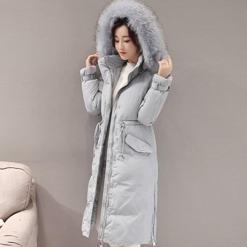 Fashion 2020 Fur Collar Hooded Women Long Parkas Womens White Duck Down Jacket Padded Winter Coat Female Jackets WXF223
