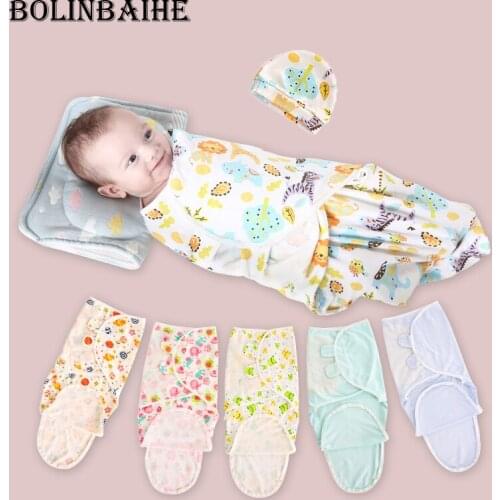 Swaddle With Hat and Zipper summer organic cotton infant newborn thin baby wrap envelope swaddling swaddleme Sleep bag Sleepsack