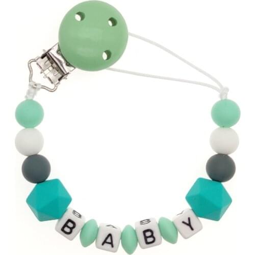 Personalized Name Handmade Pacifier Clips Holder Chain Silicone Pacifier Chains Octagonal Beads Baby Teether Teething Chain