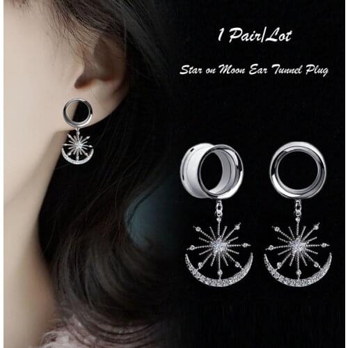 2Pieces Dilataciones Oreja Ear Piercing Body Jewelery Star Earrings Ear Plugs Tunnels Ear Expansions Gem Moon Dangle Pircing