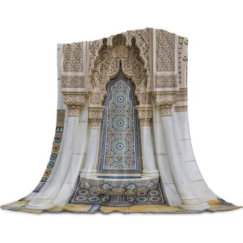 Islam Building Morocco Throw Blanket for Sofa Christmas Decoration Bedspread Portable Microfiber Flannel Blanket
