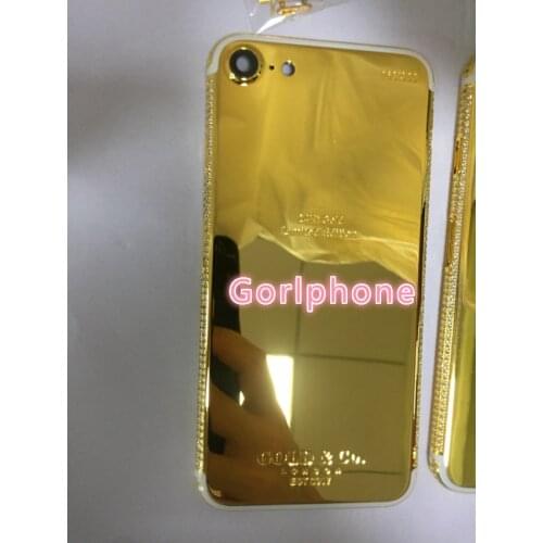 For phone 7 and for phone7 plus real gold 24ct gold plated original housing replacement back with diamond frame and crystal