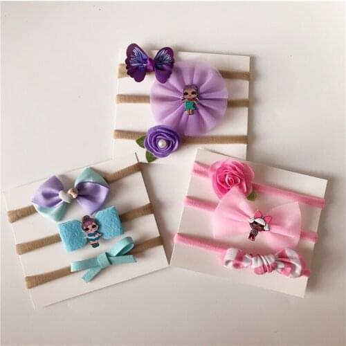 On sale 3pcs baby girl boy spandex nylon bows headband children skinny stretchy Non-Marking boho flower elastic hair Band
