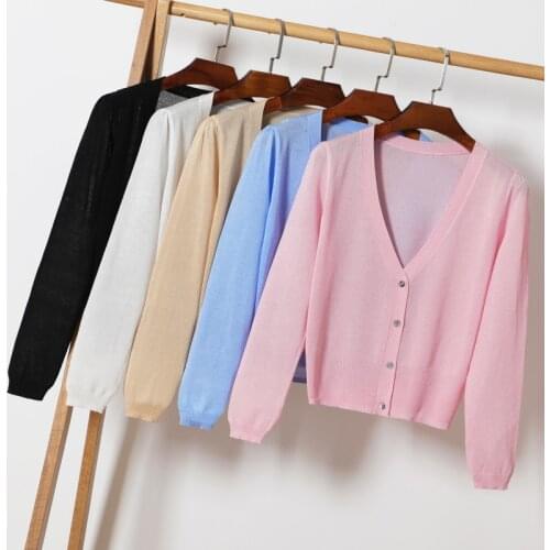 Size M-4XL Summer Women Knitting Full Sleeve Short Sweaters Cardigans Coats Female Knitted Thin Cardigan Outwear for Woman