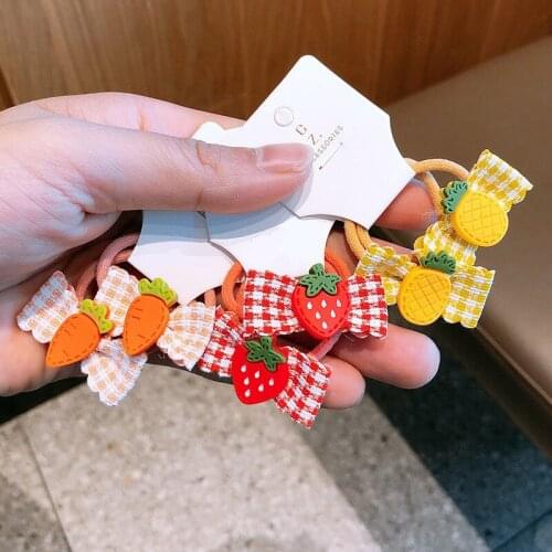 2pcs/lot Cute Cartoon Fruit Flower Elastic Hair Rubber Bands For Children Kids Girls Scrunchie Tie Hair Ring Rope Accessories