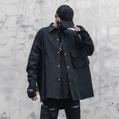 Long Sleeve Shirt Harajuku Cotton Oversized Loose Techwear Shirts Men Punk Hip Hop Streetwear Fashion Men Clothing Tees Tops