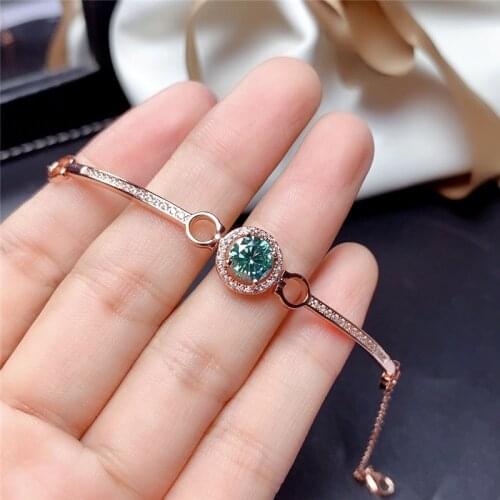 Silver 1 Carat Green Diamond Test Passed Round Moissanite Bracelet Rose Gold Excellent Cut Emerald Chain Silver 925 Jewelry Gift